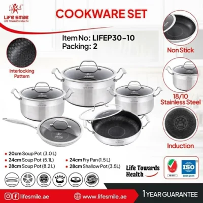 سرویس قابلمه  استیل 10 تکه کف لیزری LIFEP30.10